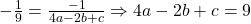 - \frac{1}{9} = \frac{-1}{4a-2b + c} \Rightarrow 4a - 2b + c = 9