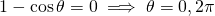 1 - \cos \theta = 0 \implies \theta = 0, 2\pi