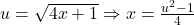 u = \sqrt{4x+1} \Rightarrow x = \frac{u^2 - 1}{4}