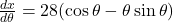 \frac{dx}{d\theta} = 28(\cos \theta - \theta \sin \theta)