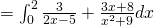 = \int_{0}^{2} \frac{3}{2x-5} + \frac{3x+8}{x^{2}+9} dx