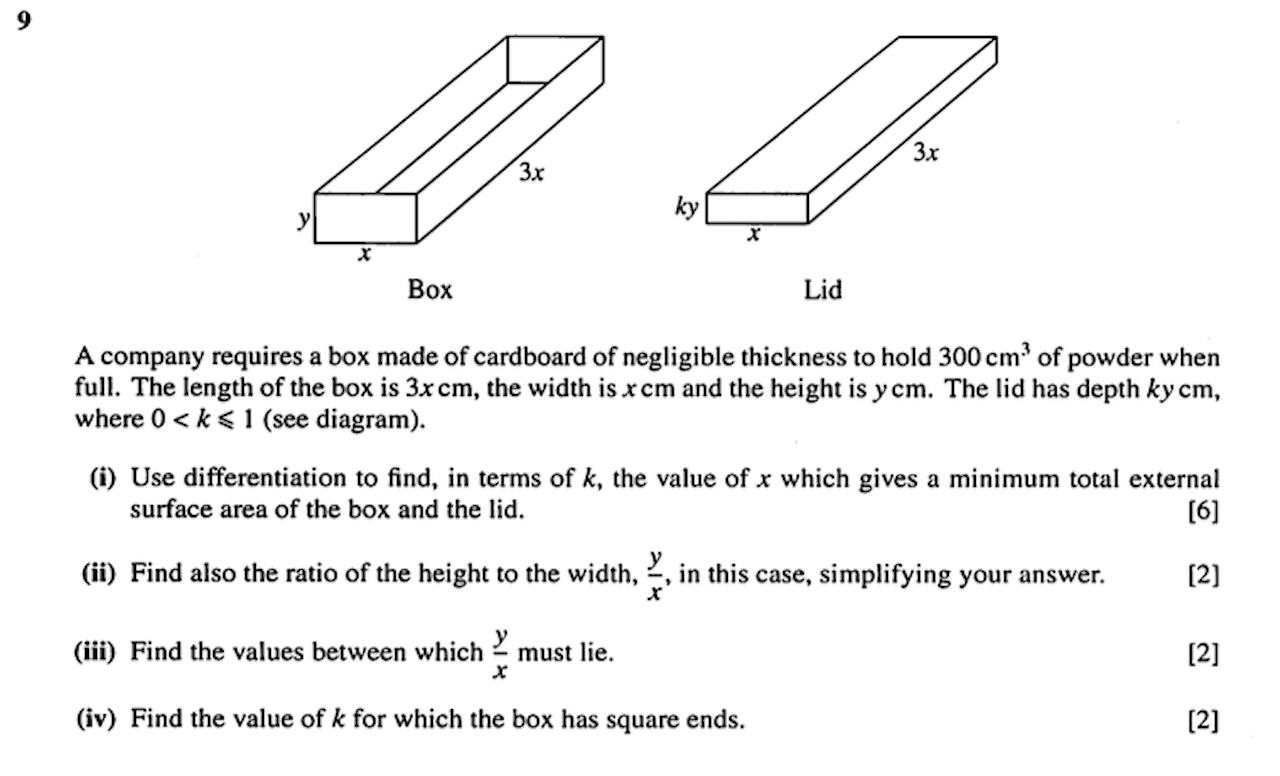 Credits: A-level H2 Mathematics (9740) Paper 1 2010 Question 9